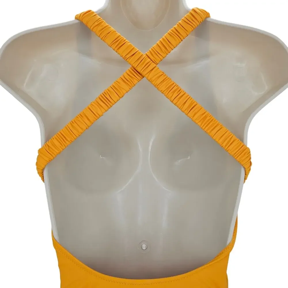 J. Crew Woman size 0 Scrunchie Strap Plunge One Piece Swimsuit Yellow Cheeky NEW